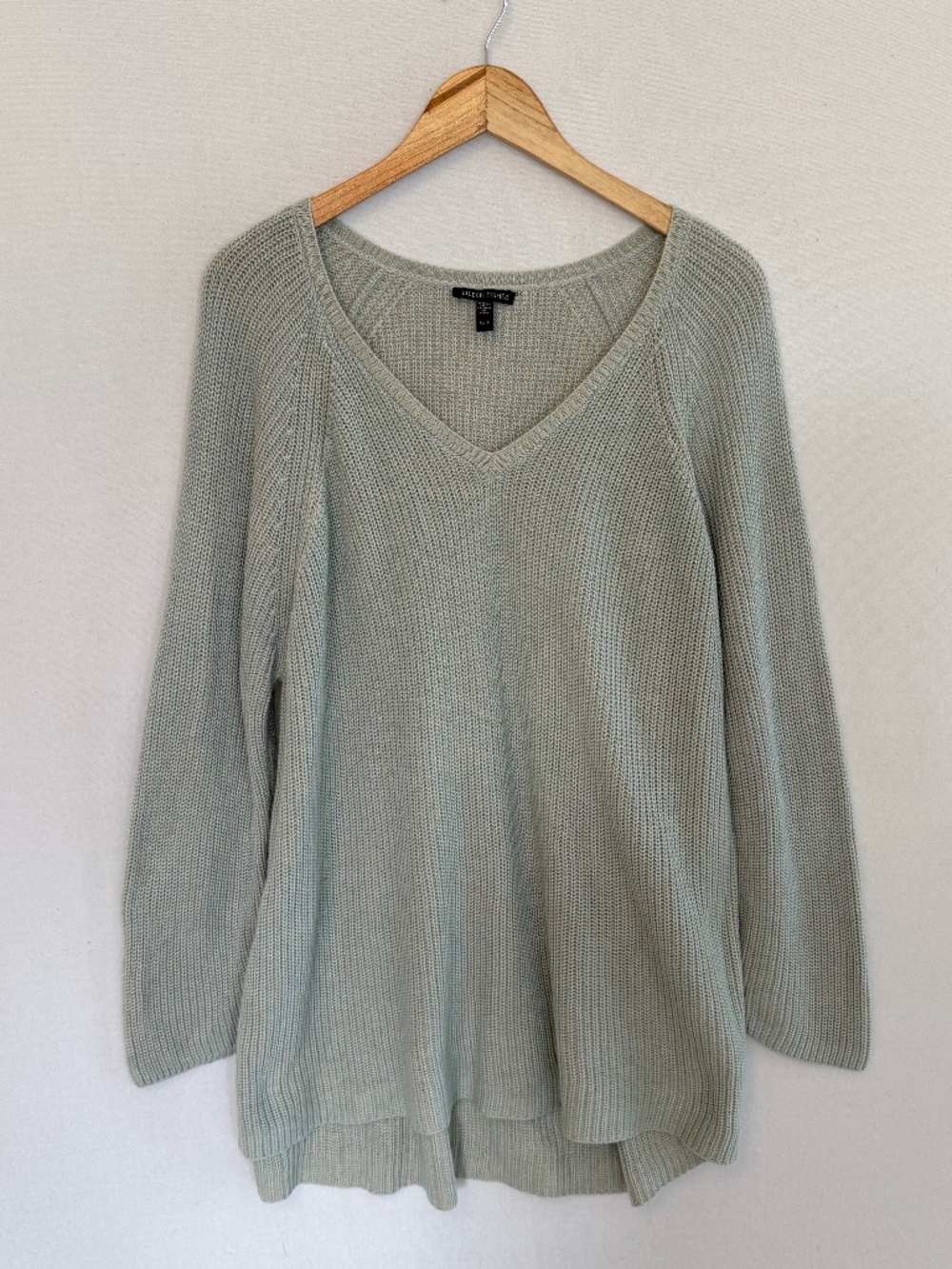 EILEEN FISHER Women’s XL Green Tan Organic Cotton Wide Rib Knit V-neck Sweater